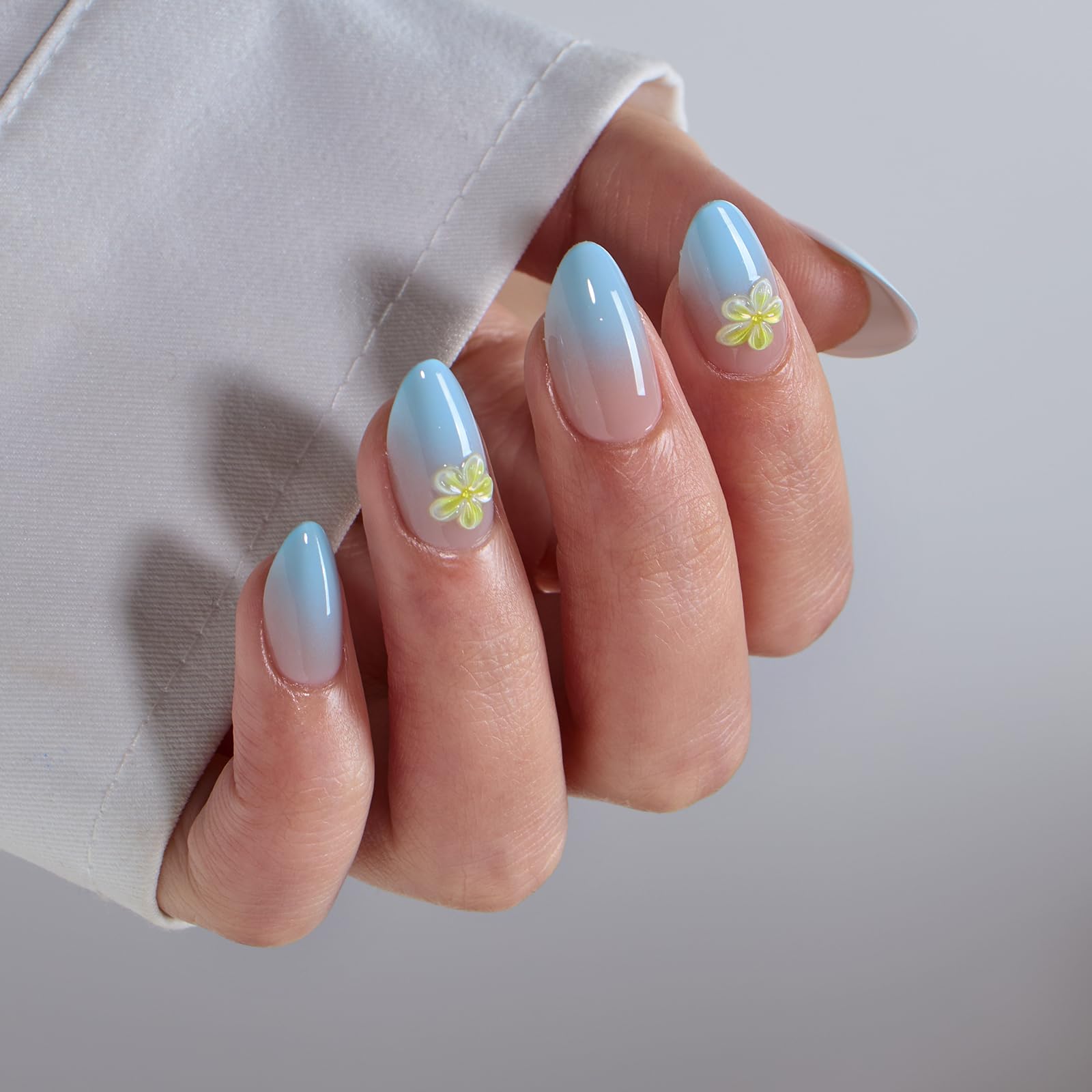 BTArtbox Press On Nails Short Ombre - Flower Almond Press On Nails with Glue for Women, Opaque Soft Gel Glue On Nails in 16 Sizes - 32 Stick On Nails Kit, Garden Party - My Store