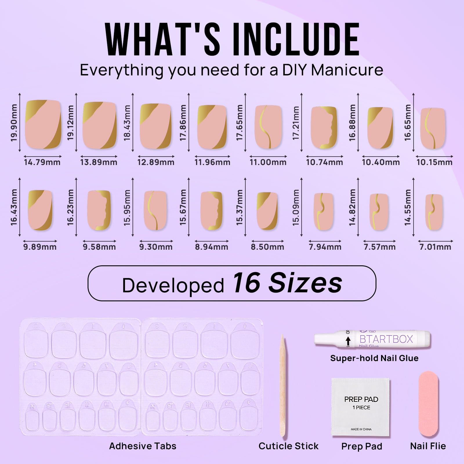 💅✨ BTArtbox Press On Nails Short Square Gold Leaf | Natural Winter Glue On Nails for Women Gifts | 30 Nail Kit with Nail Glue – Long Lasting Shine & Luxury Look 💛 - My Store