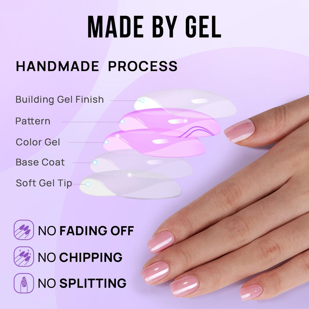 BTArtbox Press On Nails Short - Square Press On Nail, Pink Chrome Nail Tips Glue On Nails with Nail Glue, Reusable Stick On Nails in 15 Sizes - 30 Soft Gel Fake Nails Kit, Lotus Glazed - My Store