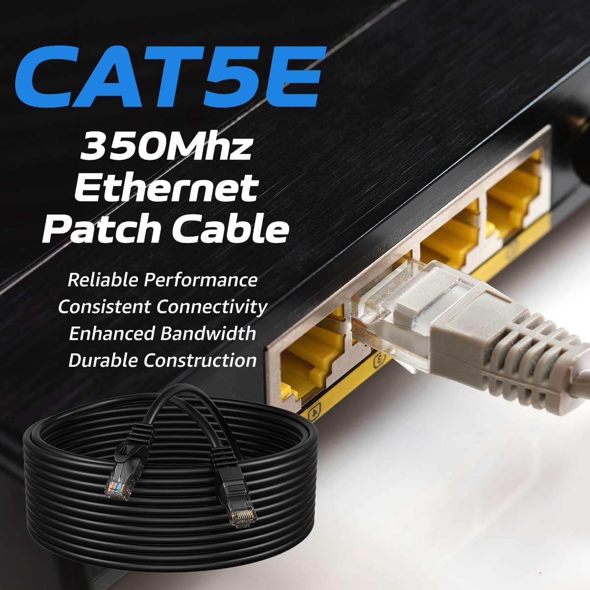 Cat5E 100FT Network Ethernet Patch Cable, 350Mhz Internet Wire, Backwards Compatible with Cat5, for PC, Modem, Router, Consoles for Home and Office, Black - SkinNails&Makeup