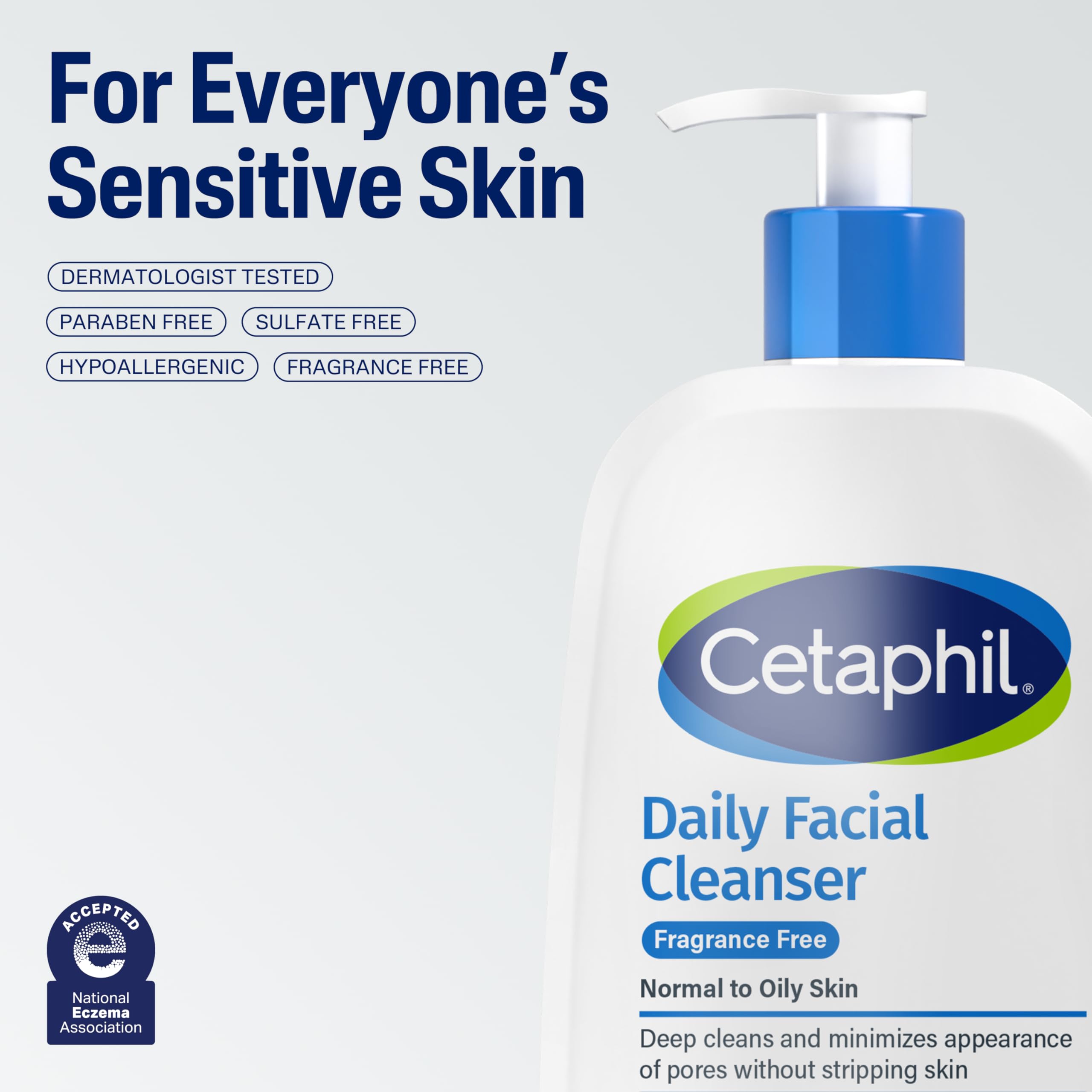 Cetaphil Face Wash, Daily Facial Cleanser for Sensitive, Combination to Oily Skin, 16 Oz, Fragrance Free, Gentle Foaming, Soap Free, Hypoallergenic - SkinNails&Makeup
