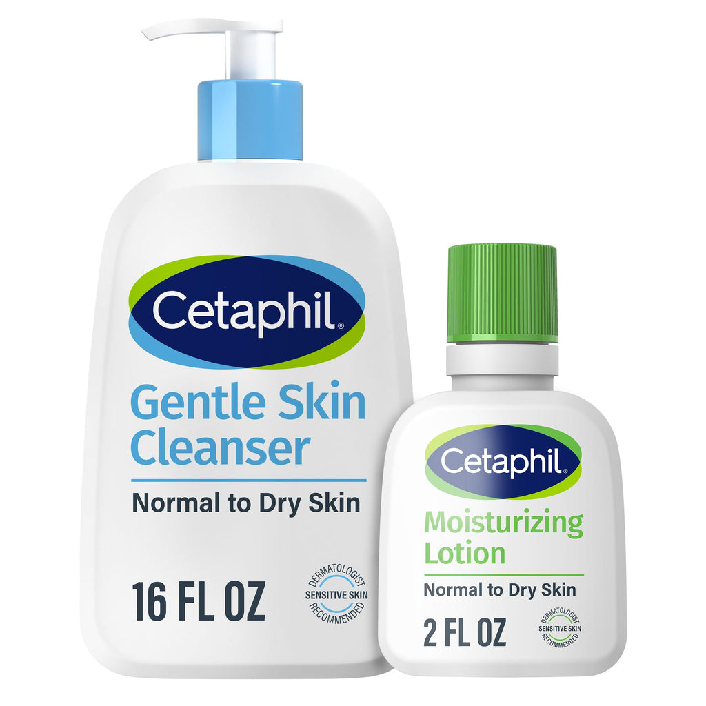 Cetaphil Face Wash, Hydrating Gentle Skin Cleanser for Dry to Normal Sensitive Skin, 16 oz + Travel Size Moisturizing Lotion 2 oz - SkinNails&Makeup