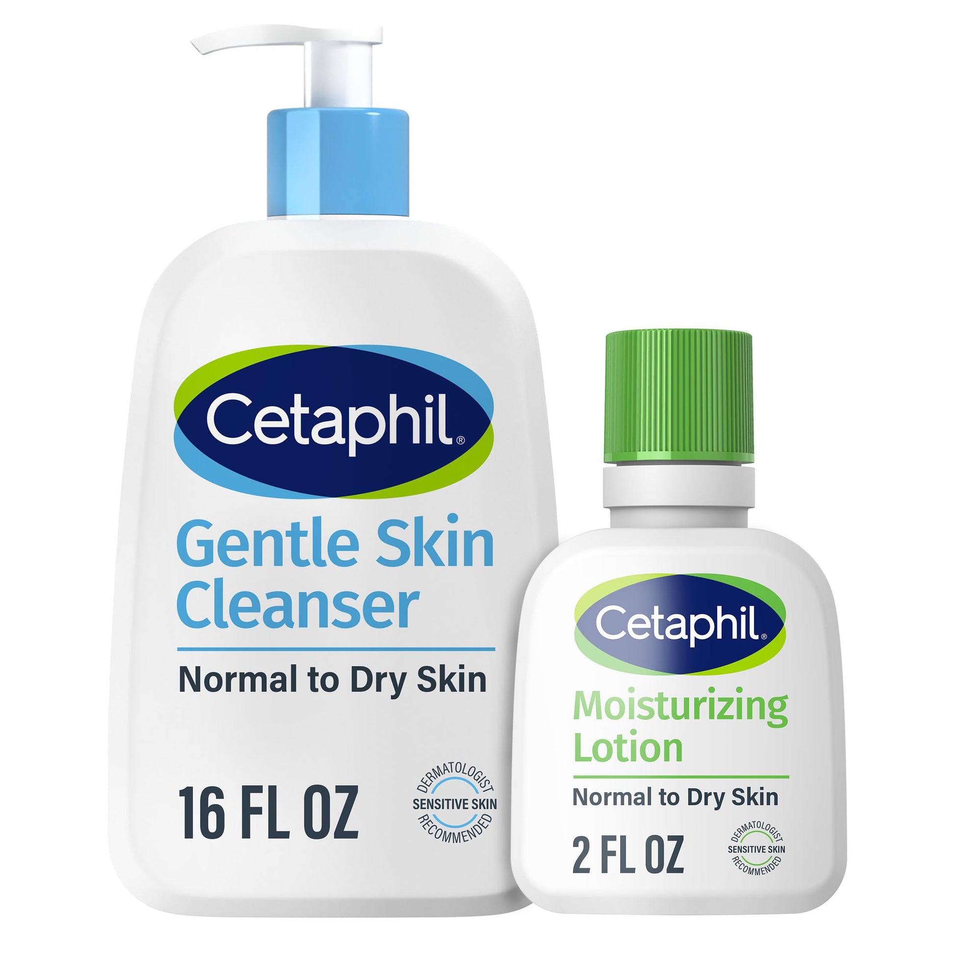 Cetaphil Face Wash, Hydrating Gentle Skin Cleanser for Dry to Normal Sensitive Skin, 16 oz + Travel Size Moisturizing Lotion 2 oz - SkinNails&Makeup