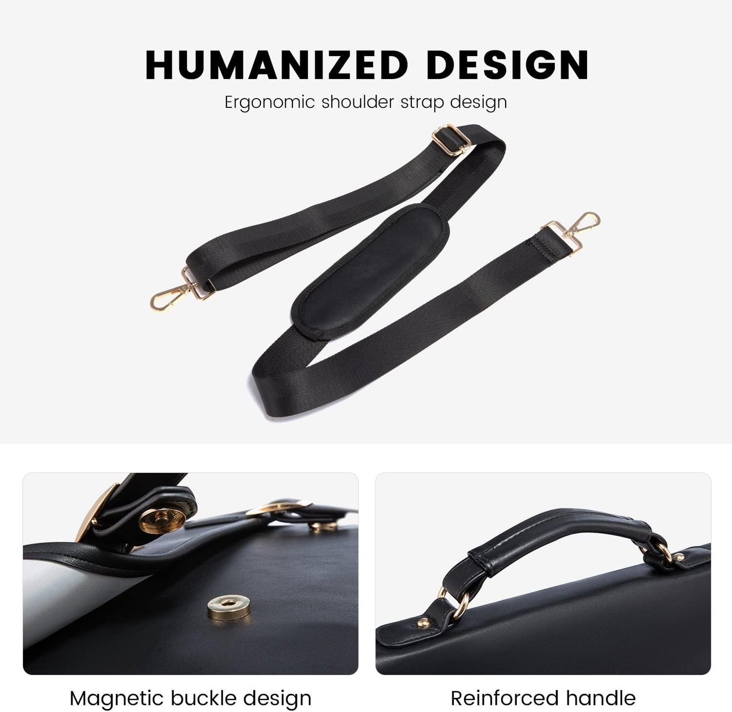 Computer Bag Laptop Bag for Women Cute PU Laptop Messenger Bag for Work College,Black - SkinNails&Makeup