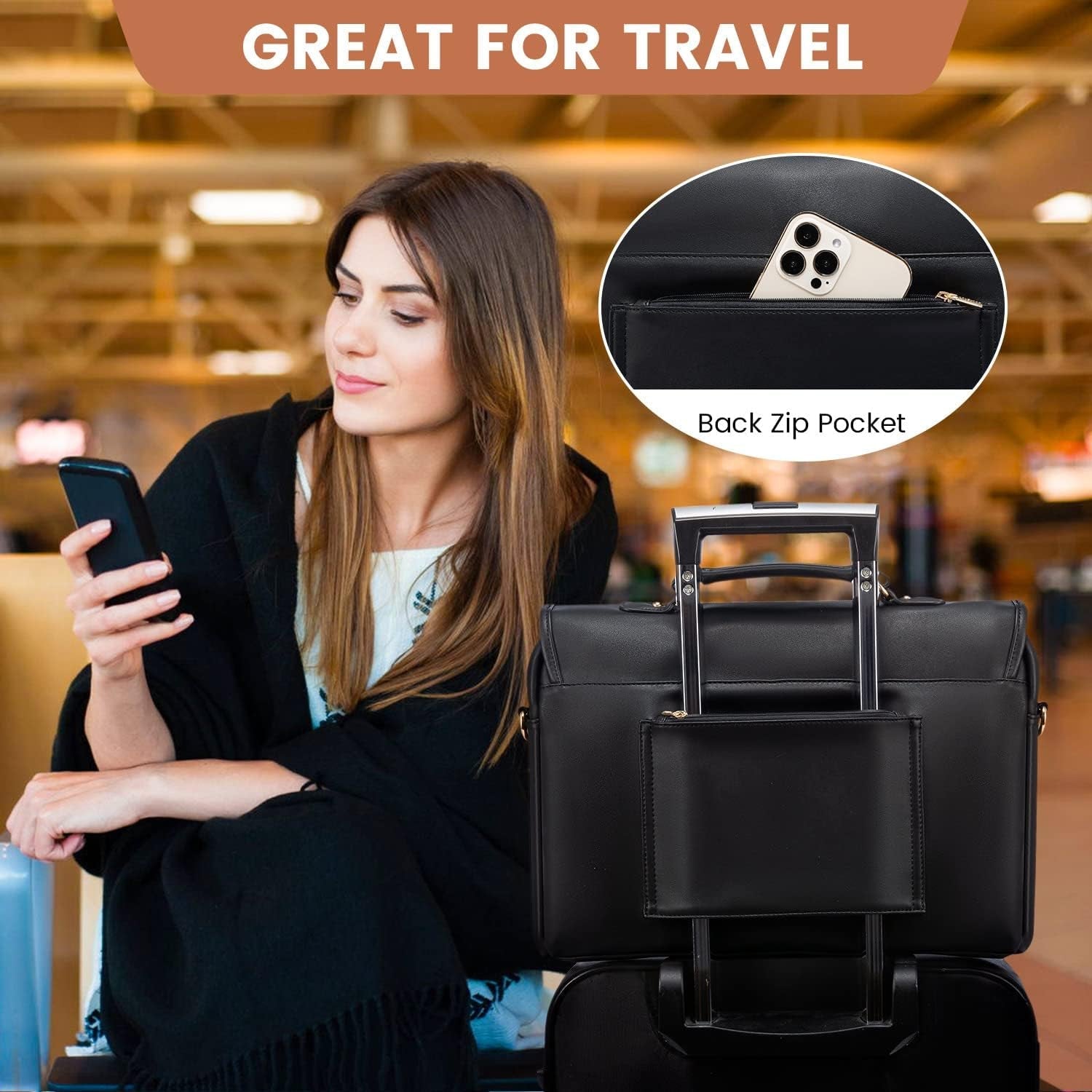 Computer Bag Laptop Bag for Women Cute PU Laptop Messenger Bag for Work College,Black - SkinNails&Makeup