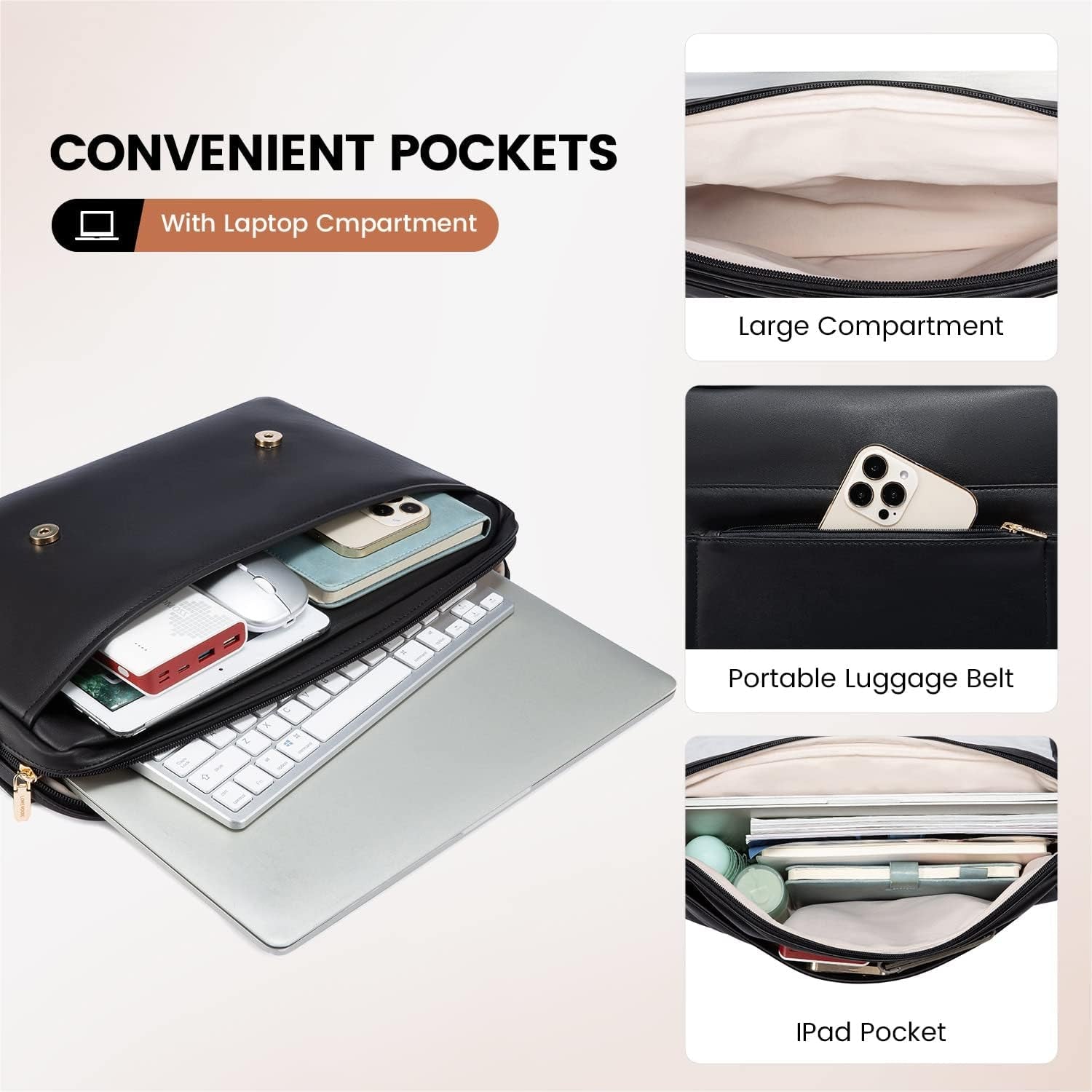 Computer Bag Laptop Bag for Women Cute PU Laptop Messenger Bag for Work College,Black - SkinNails&Makeup