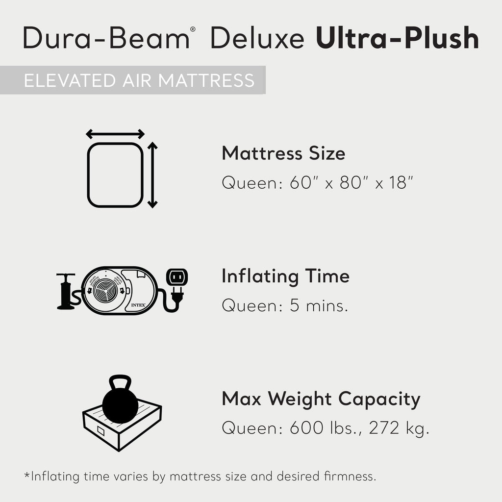 Deluxe Ultra Plush Air Mattress with Headboard: Fiber - Tech – Queen Size – Built - in Electric Pump - SkinNails&Makeup