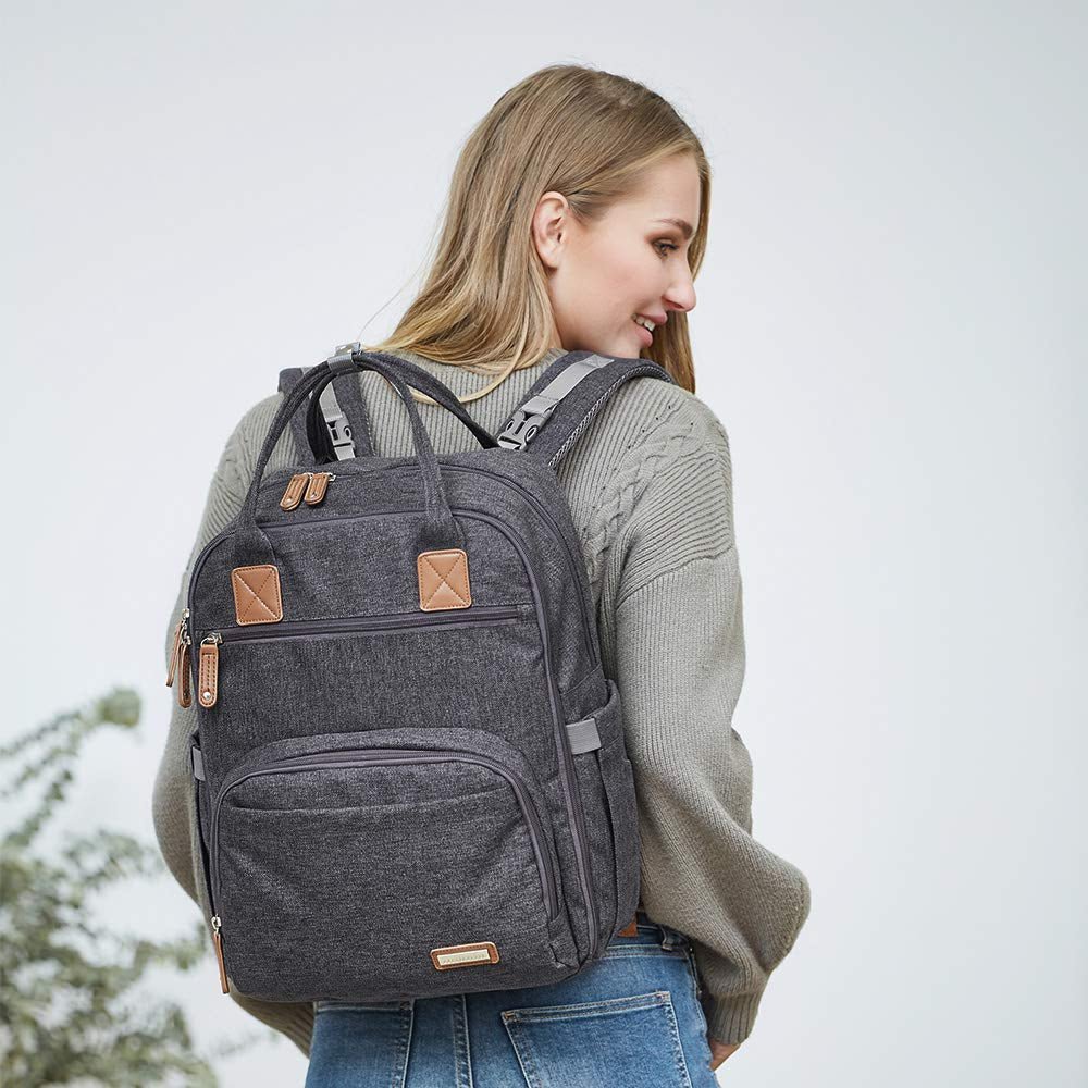 Diaper Bag Backpack, Large Unisex Baby Bags Multifunction Travel Back Pack for Mom and Dad with Changing Pad and Stroller Straps, Dark Gray - SkinNails&Makeup