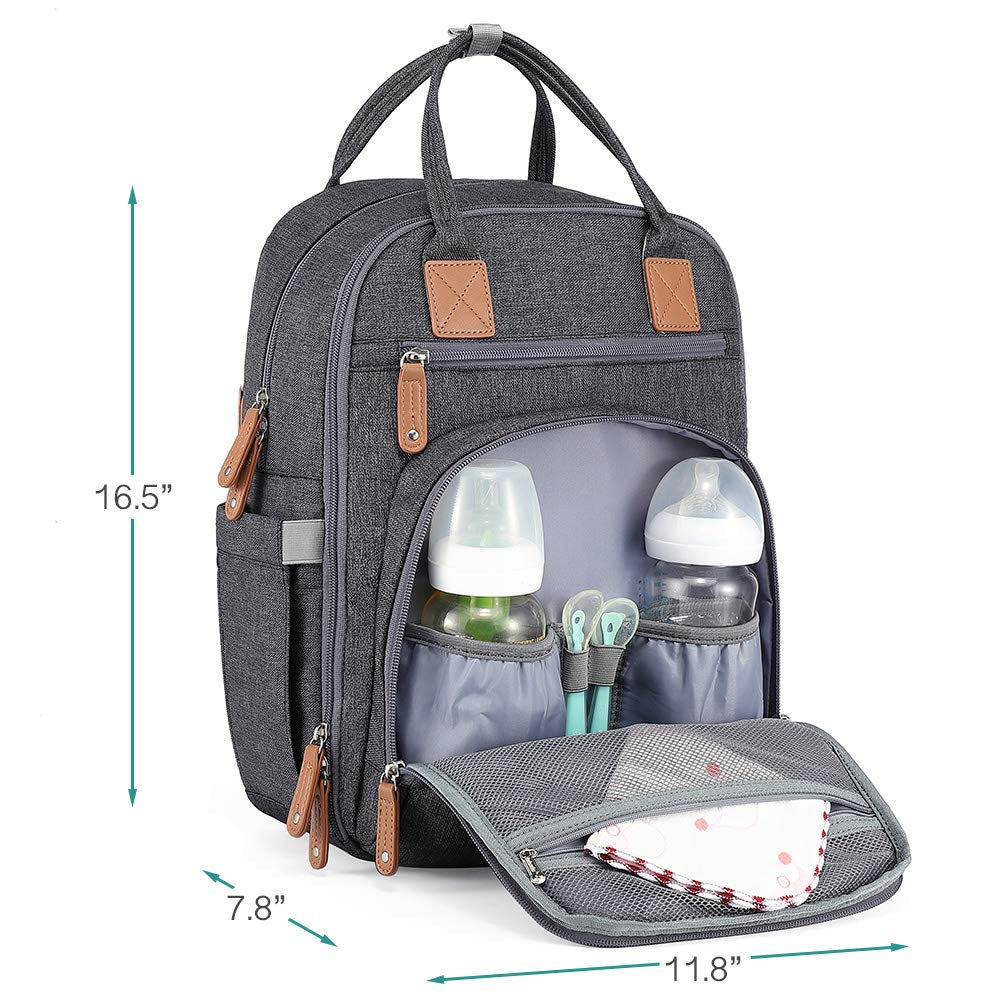 Diaper Bag Backpack, Large Unisex Baby Bags Multifunction Travel Back Pack for Mom and Dad with Changing Pad and Stroller Straps, Dark Gray - SkinNails&Makeup