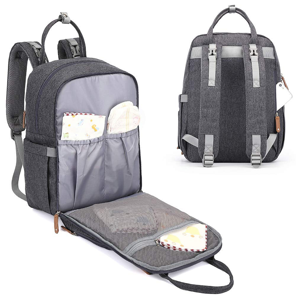 Diaper Bag Backpack, Large Unisex Baby Bags Multifunction Travel Back Pack for Mom and Dad with Changing Pad and Stroller Straps, Dark Gray - SkinNails&Makeup