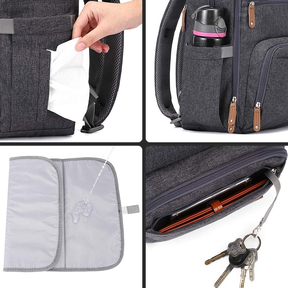 Diaper Bag Backpack, Large Unisex Baby Bags Multifunction Travel Back Pack for Mom and Dad with Changing Pad and Stroller Straps, Dark Gray - SkinNails&Makeup