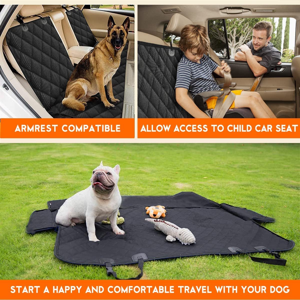 Dog Car Seat Cover, Back Seat Cover for Dogs Pet Car Seat Protector Waterproof Bench Car Seat Cover, Non - Slip Reat Seat Cover Fits Middle Armrest for Most Cars Trucks Suvs - Black - SkinNails&Makeup