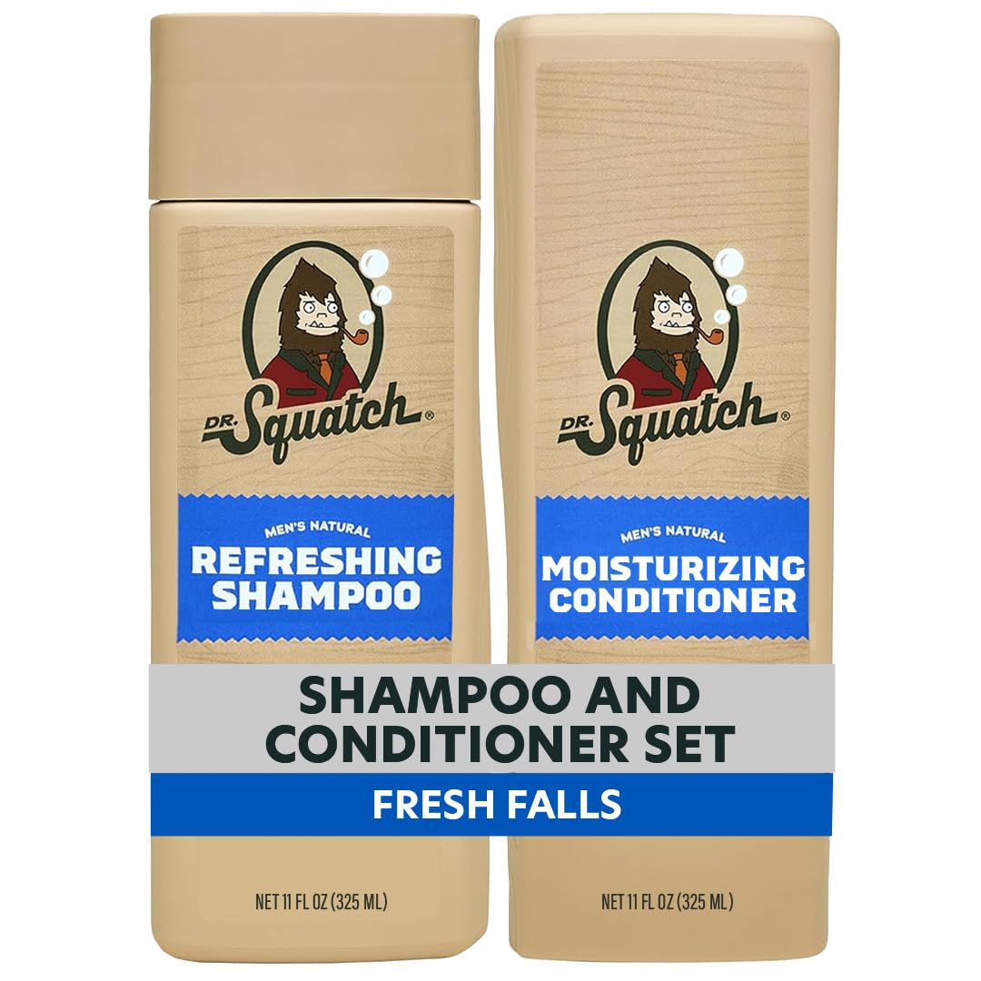 Dr. Squatch Men's Natural Shampoo and Conditioner Set – Sulfate & Paraben Free Natural Shampoo and Conditioner for Men – Scalp Nourishing Formula – Fresh Falls (11 fl oz, 2 - Pack) - SkinNails&Makeup