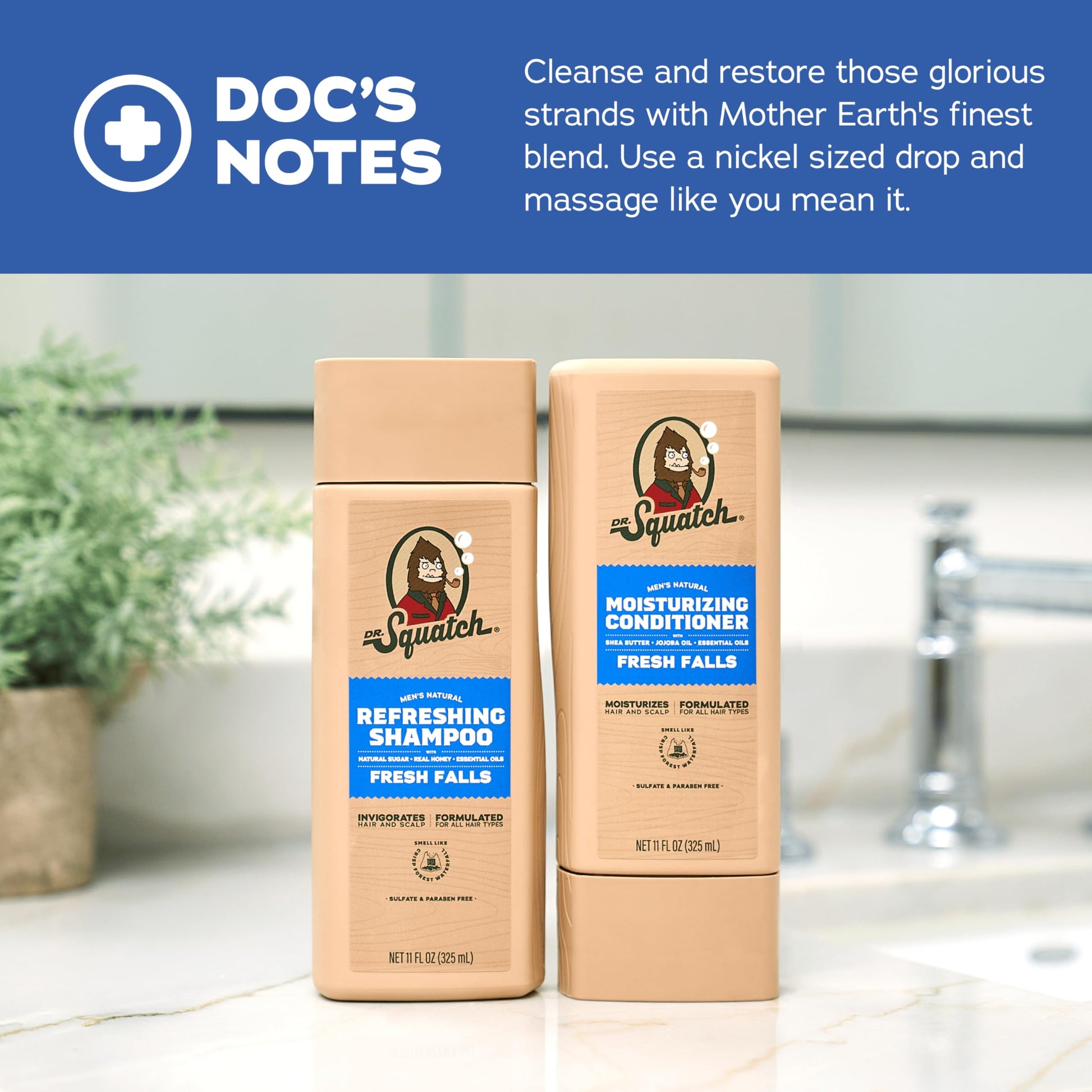 Dr. Squatch Men's Natural Shampoo and Conditioner Set – Sulfate & Paraben Free Natural Shampoo and Conditioner for Men – Scalp Nourishing Formula – Fresh Falls (11 fl oz, 2 - Pack) - SkinNails&Makeup