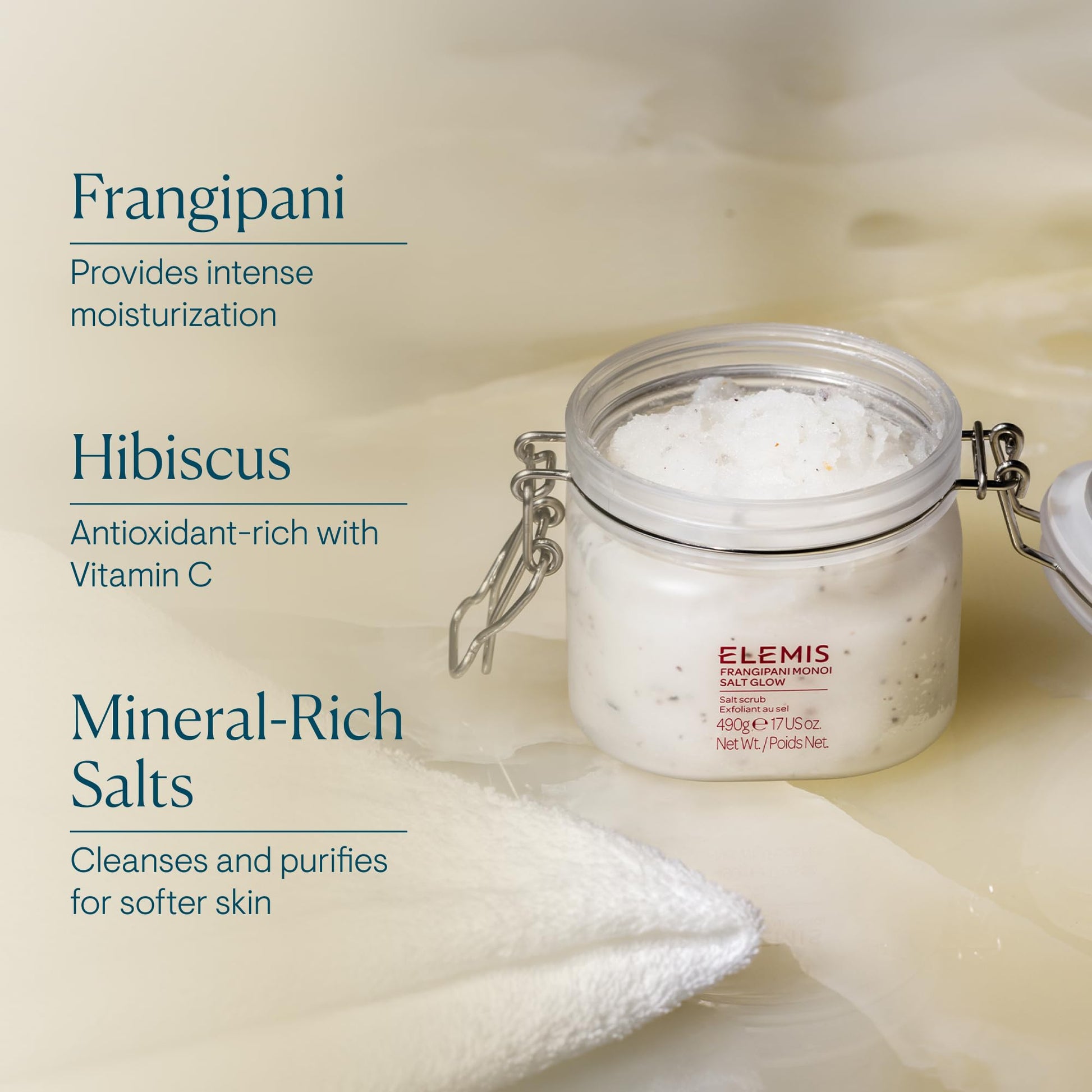 ELEMIS Frangipani Monoi Salt Glow 490g, Tropical Body Scrub To Exfoliate & Hydrate for Radiant Skin - SkinNails&Makeup