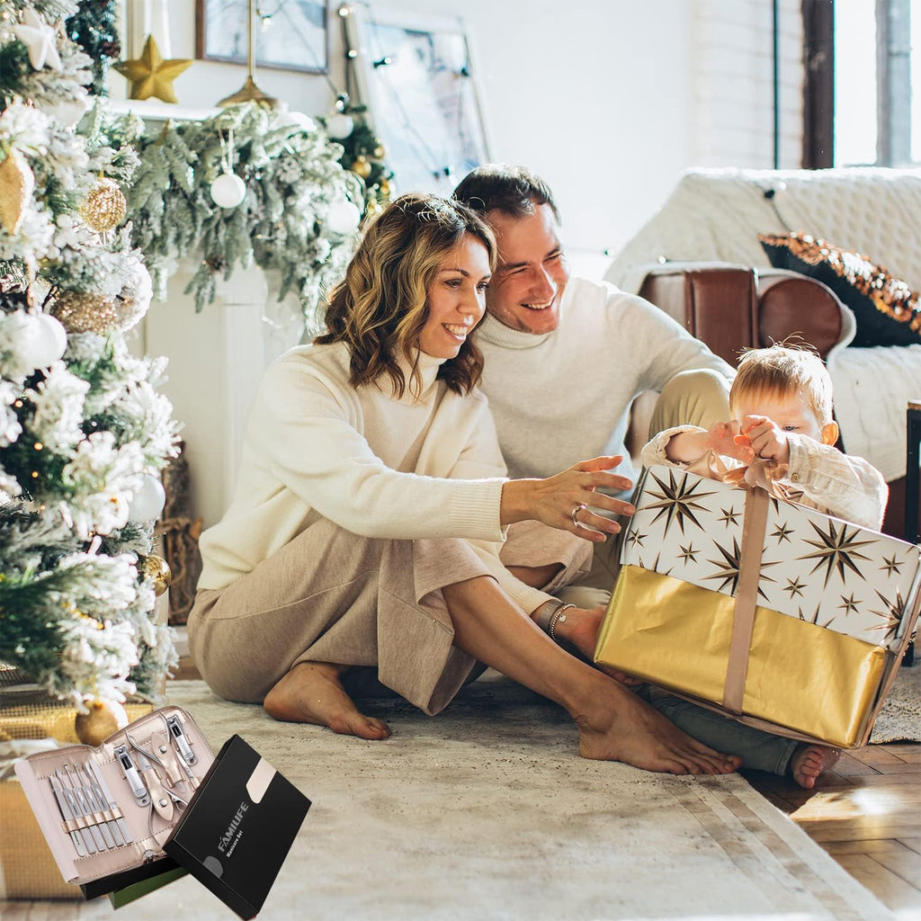 FAMILIFE Gifts for Women, Manicure Set Professional Manicure Kit 11 in 1 Nail Kit Nail Clippers Tools Stainless Steel with Rose Gold Leather Case Travel Sets - SkinNails&Makeup