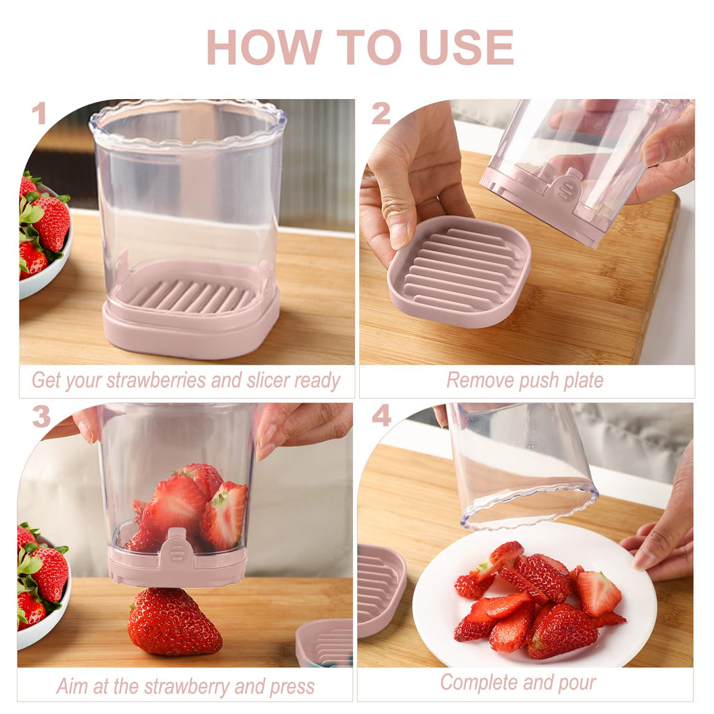 Fruit Slicer Cup: Strawberry Slicer, Strawberries Cutter Cup, Speed Cutter for Banana Grape Egg Kitchen Portable Slicing Tool(Pink) - SkinNails&Makeup