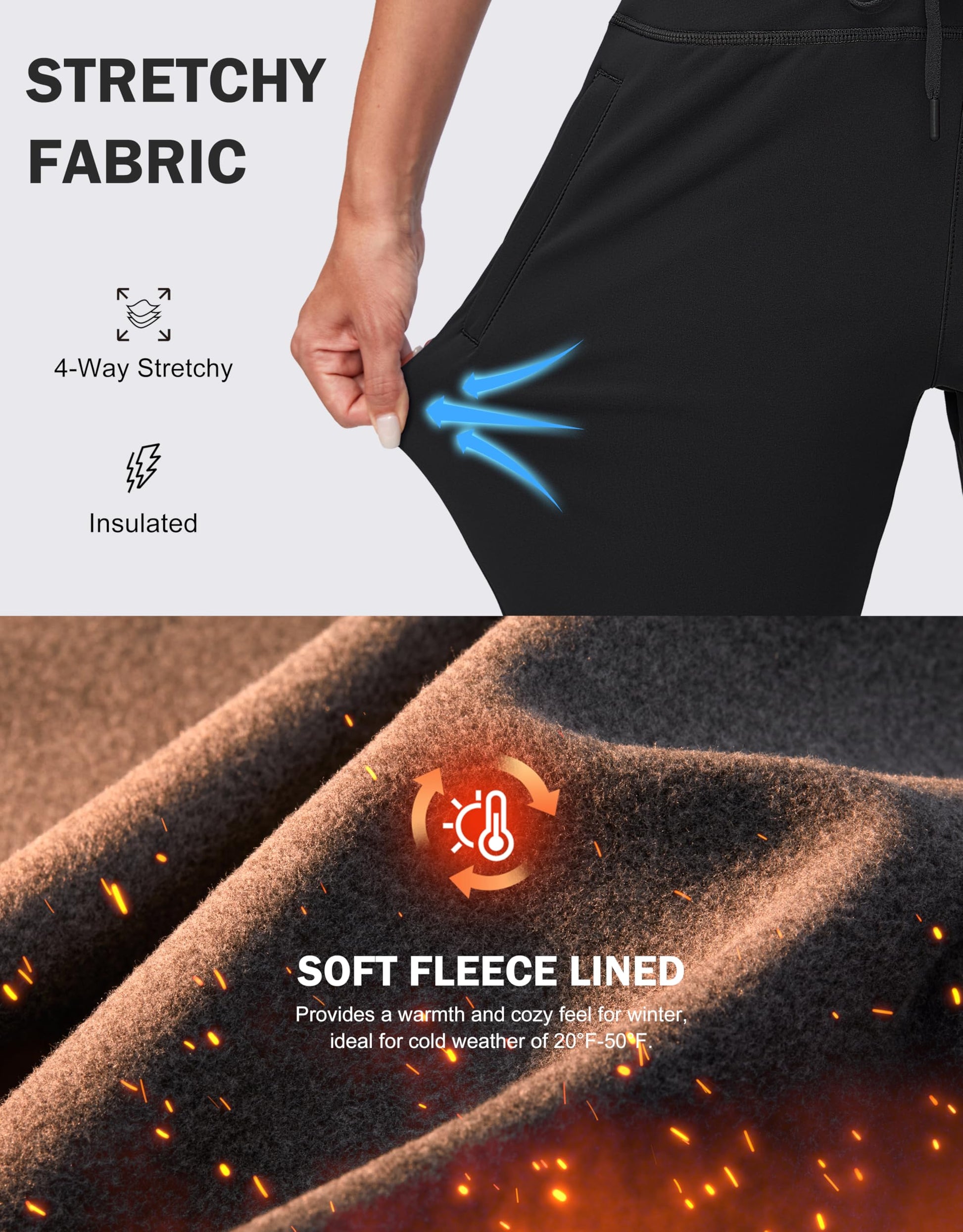 G Gradual Women's Fleece Lined Joggers High Waisted Water Resistant Thermal Winter Sweatpants Running Hiking Pockets(Black, XL) - SkinNails&Makeup