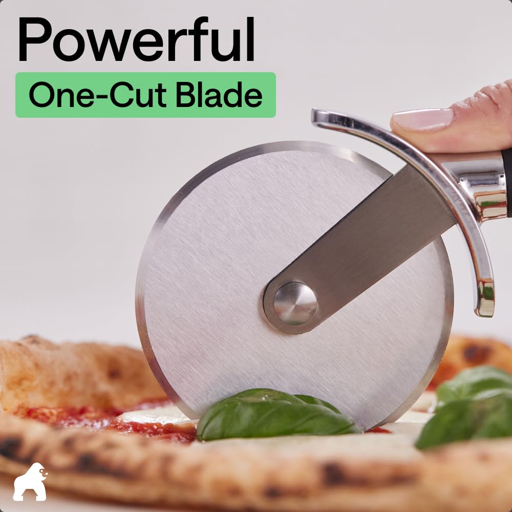 GORILLA GRIP Patented BPA - Free Large Pizza Cutter Wheel, 9 Inch, Extra Sharp Stainless Steel Blade, Slip Resistant Handle with Thumb Guard Protection, Slice Thick or Thin Pizzas, Pie, Pastries, Black - SkinNails&Makeup