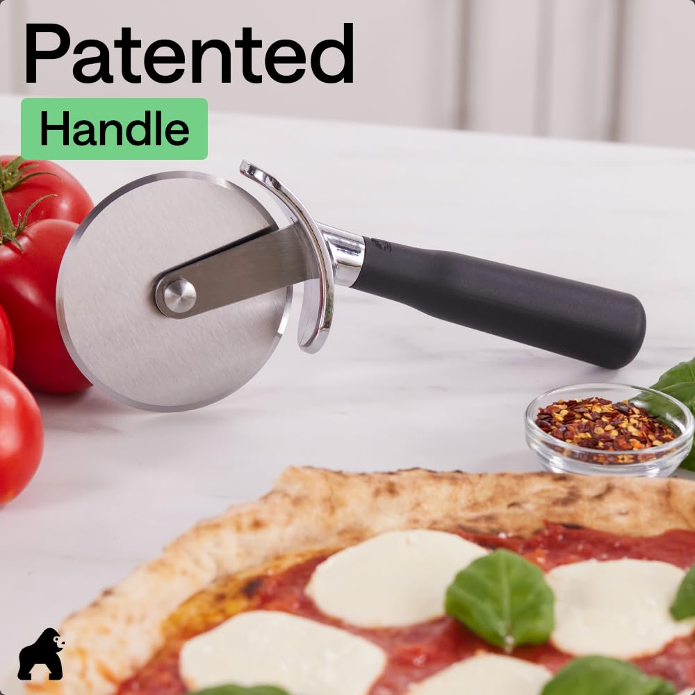 GORILLA GRIP Patented BPA - Free Large Pizza Cutter Wheel, 9 Inch, Extra Sharp Stainless Steel Blade, Slip Resistant Handle with Thumb Guard Protection, Slice Thick or Thin Pizzas, Pie, Pastries, Black - SkinNails&Makeup