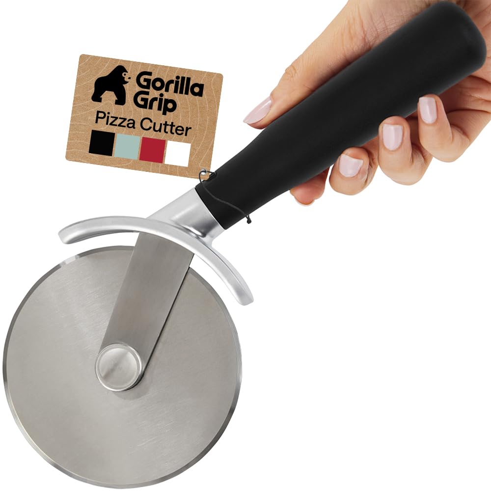 GORILLA GRIP Patented BPA - Free Large Pizza Cutter Wheel, 9 Inch, Extra Sharp Stainless Steel Blade, Slip Resistant Handle with Thumb Guard Protection, Slice Thick or Thin Pizzas, Pie, Pastries, Black - SkinNails&Makeup