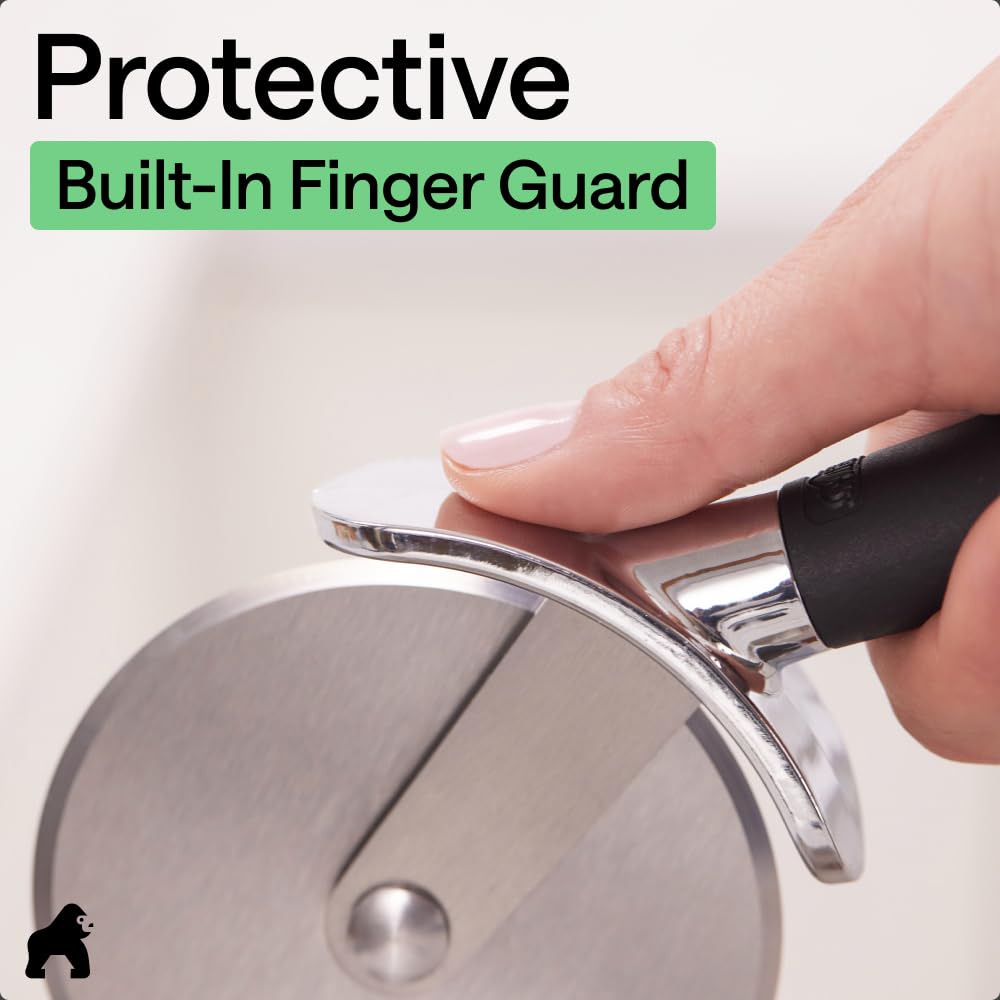 GORILLA GRIP Patented BPA - Free Large Pizza Cutter Wheel, 9 Inch, Extra Sharp Stainless Steel Blade, Slip Resistant Handle with Thumb Guard Protection, Slice Thick or Thin Pizzas, Pie, Pastries, Black - SkinNails&Makeup