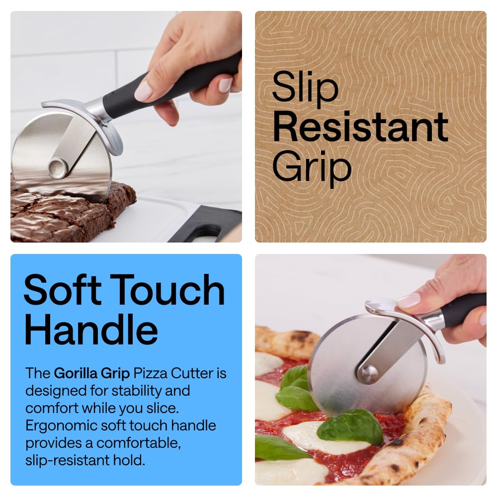 GORILLA GRIP Patented BPA - Free Large Pizza Cutter Wheel, 9 Inch, Extra Sharp Stainless Steel Blade, Slip Resistant Handle with Thumb Guard Protection, Slice Thick or Thin Pizzas, Pie, Pastries, Black - SkinNails&Makeup
