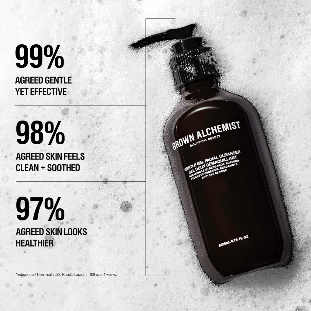 Grown Alchemist Gentle Gel Facial Cleanser (200ml) Natural Face Wash. Hydrating Bergamot & Rosebud Exfoliating with Willow Bark, a Salicylic Acid Alternative. - SkinNails&Makeup