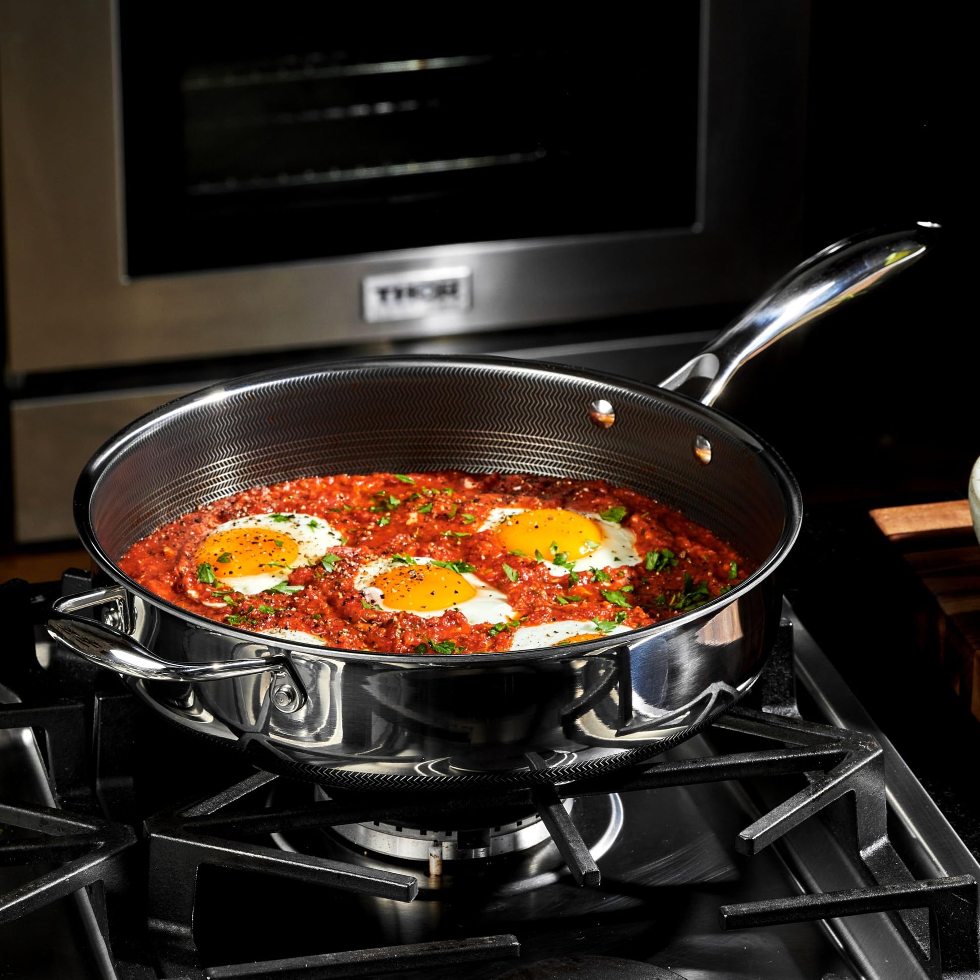 HexClad Hybrid Nonstick 3.3 - Quart Deep Sauté Pan with Tempered Glass Lid, Stay - Cool Handle, Dishwasher - Friendly, Oven - Safe Up to 900°F, Induction Ready, Compatible with All Cooktops - SkinNails&Makeup