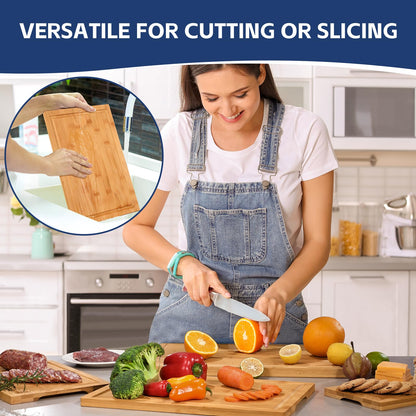 Hiware 3-piece Bamboo Cutting Boards for Kitchen, Heavy Duty Bamboo Cutting Board with Juice Groove, Wood Cutting Board Set for Meat, Vegetables - SkinNails&Makeup