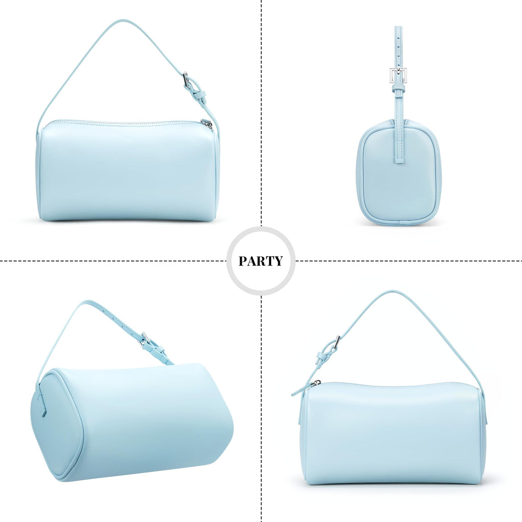 Hobo Crossbody Bags For Women,Vegan Leather Barrel Bag For Ladies,Designer Mini Pruse With Adjustable Strap,Baby Blue - SkinNails&Makeup