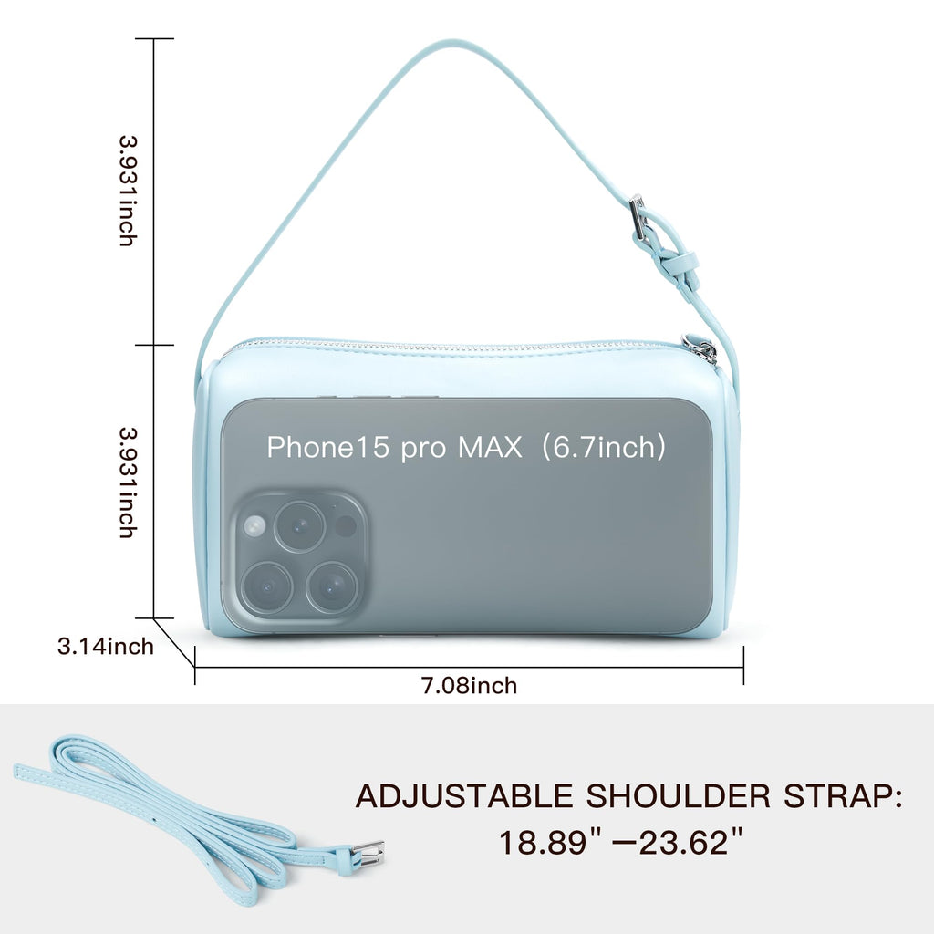 Hobo Crossbody Bags For Women,Vegan Leather Barrel Bag For Ladies,Designer Mini Pruse With Adjustable Strap,Baby Blue - SkinNails&Makeup