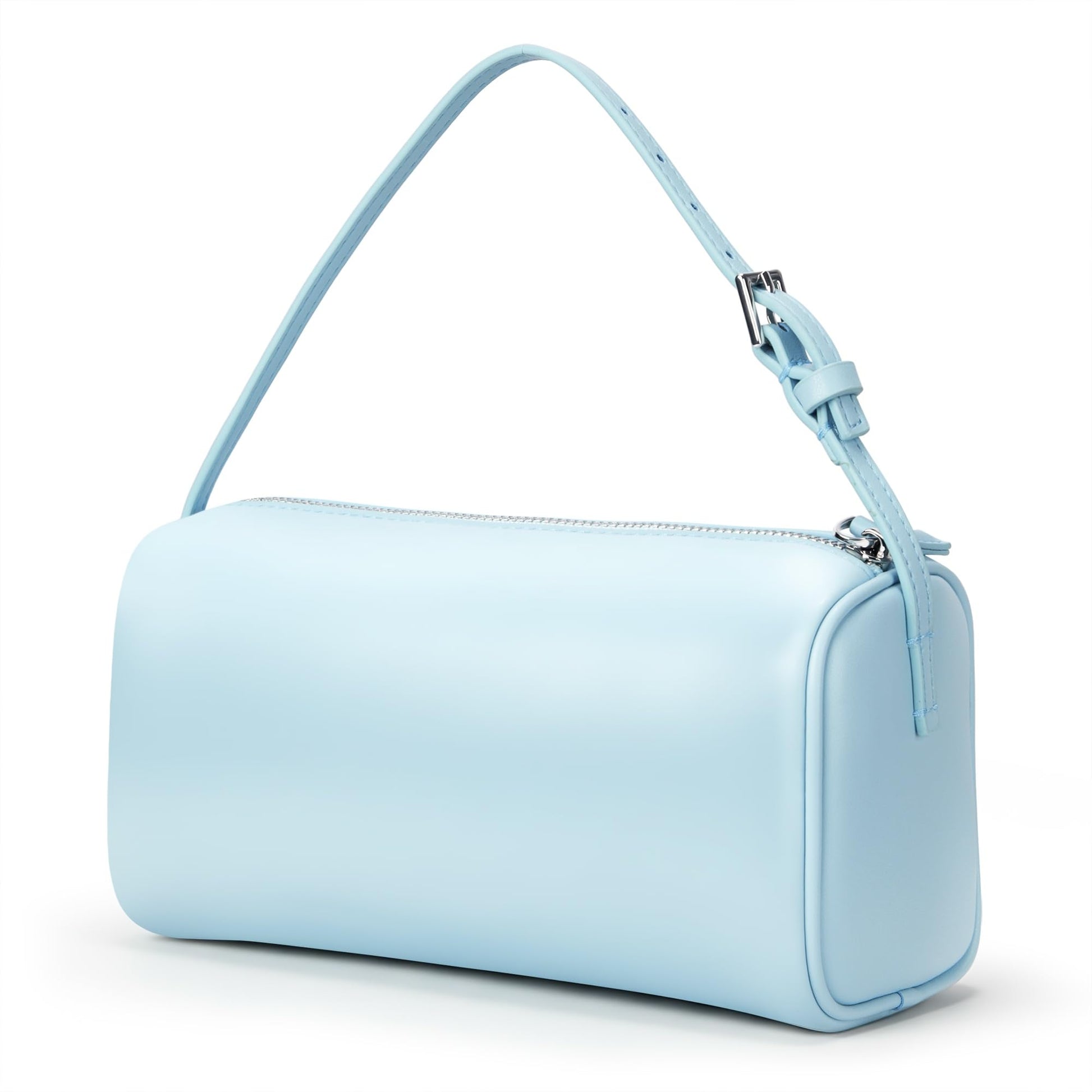 Hobo Crossbody Bags For Women,Vegan Leather Barrel Bag For Ladies,Designer Mini Pruse With Adjustable Strap,Baby Blue - SkinNails&Makeup