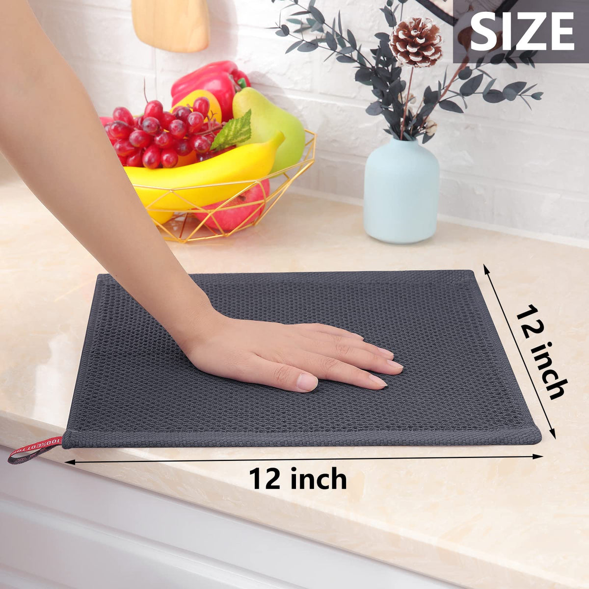 Homaxy 100% Cotton Waffle Weave Kitchen Dish Cloths, Ultra Soft Absorbent Quick Drying Dish Towels, 12 x 12 Inches, 6-Pack, Dark Grey - SkinNails&Makeup