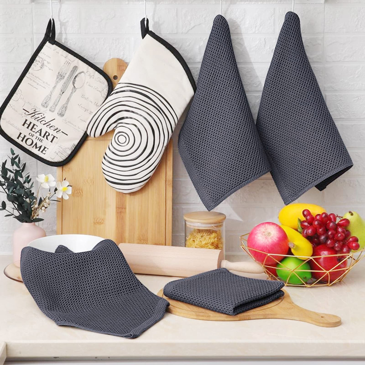 Homaxy 100% Cotton Waffle Weave Kitchen Dish Cloths, Ultra Soft Absorbent Quick Drying Dish Towels, 12 x 12 Inches, 6-Pack, Dark Grey - SkinNails&Makeup