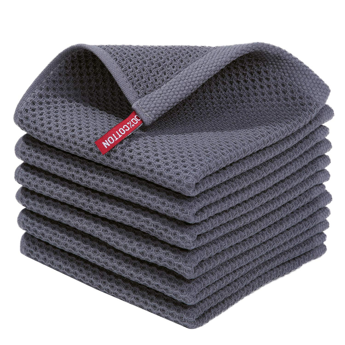 Homaxy 100% Cotton Waffle Weave Kitchen Dish Cloths, Ultra Soft Absorbent Quick Drying Dish Towels, 12 x 12 Inches, 6-Pack, Dark Grey - SkinNails&Makeup