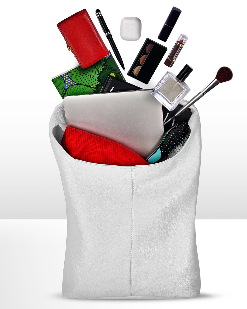 Italian Genuine Leather Hobo Bag for Women with Zipper | Large Soft Slouchy Shoulder Handbag Tote Bucket Purse Pocketbook (White) - SkinNails&Makeup