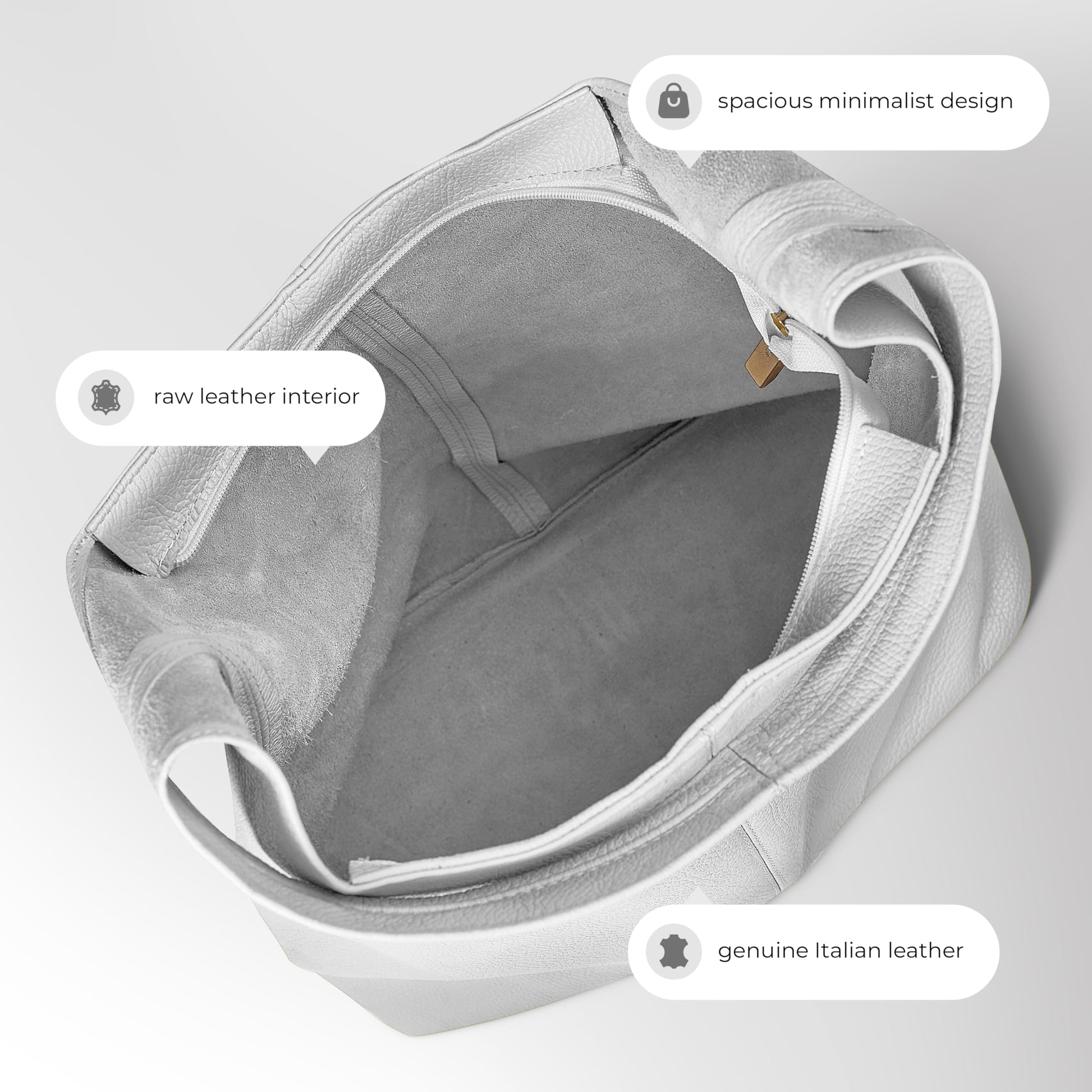 Italian Genuine Leather Hobo Bag for Women with Zipper | Large Soft Slouchy Shoulder Handbag Tote Bucket Purse Pocketbook (White) - SkinNails&Makeup