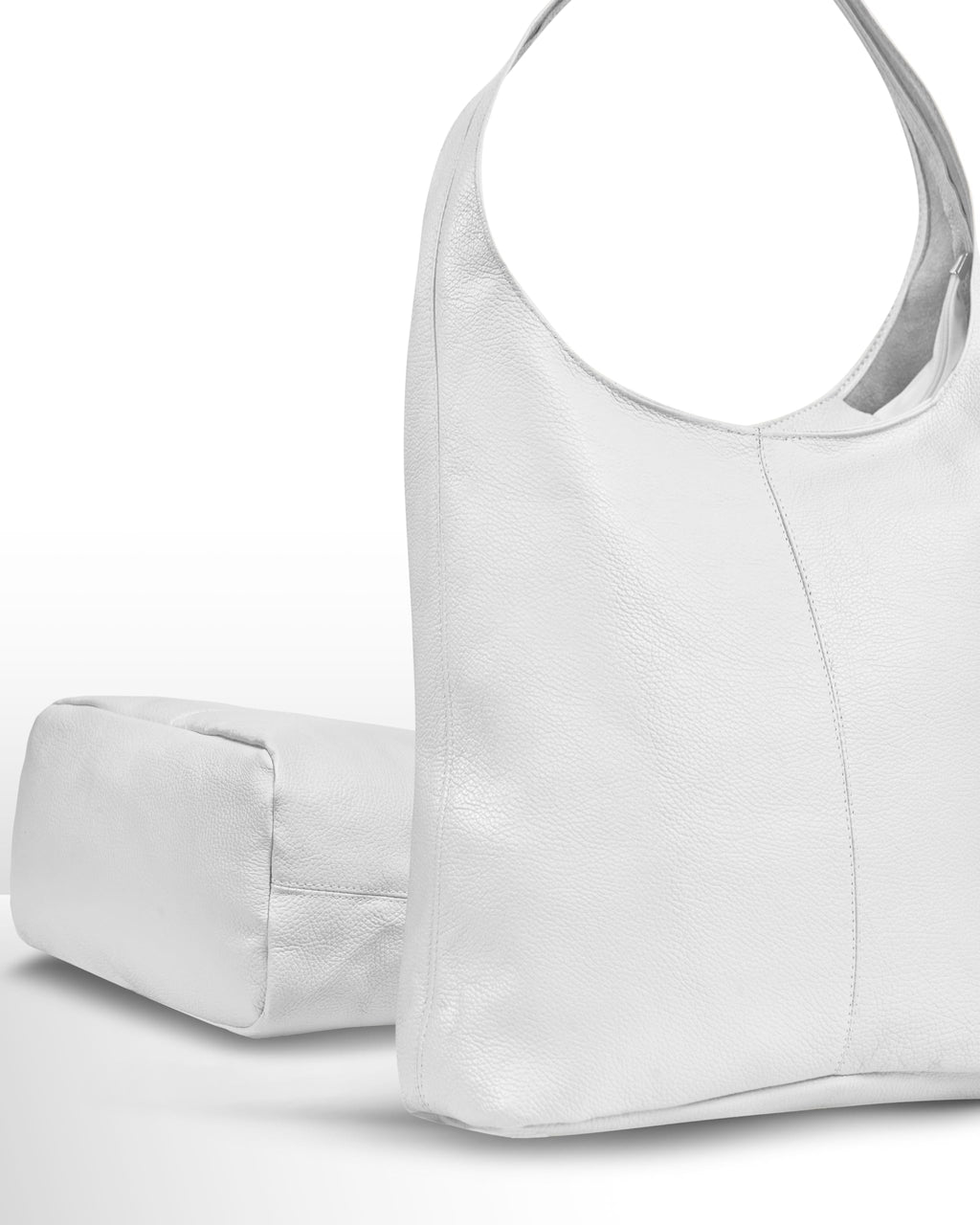 Italian Genuine Leather Hobo Bag for Women with Zipper | Large Soft Slouchy Shoulder Handbag Tote Bucket Purse Pocketbook (White) - SkinNails&Makeup