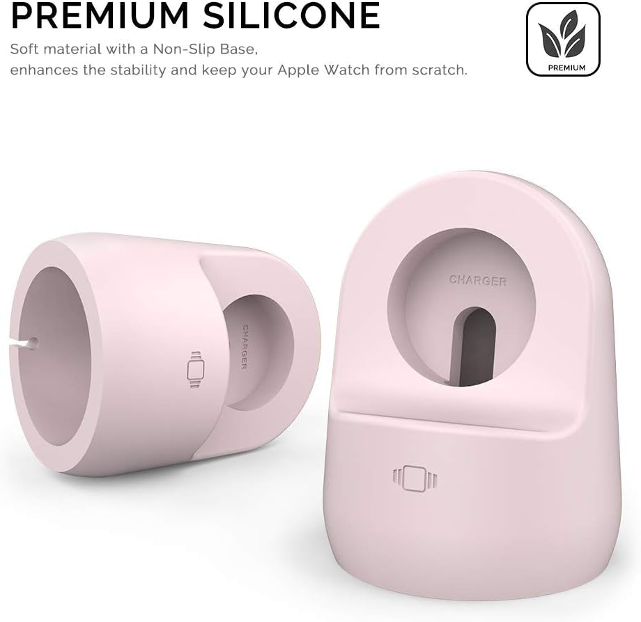 Iwatch Stand Silicone Charging Dock Holder for Apple Watch Ultra 2, Ultra, SE2, Series SE, 7 6 5 4 3 2 1 (45/44/42/41/40/38Mm), (Pink) - SkinNails&Makeup