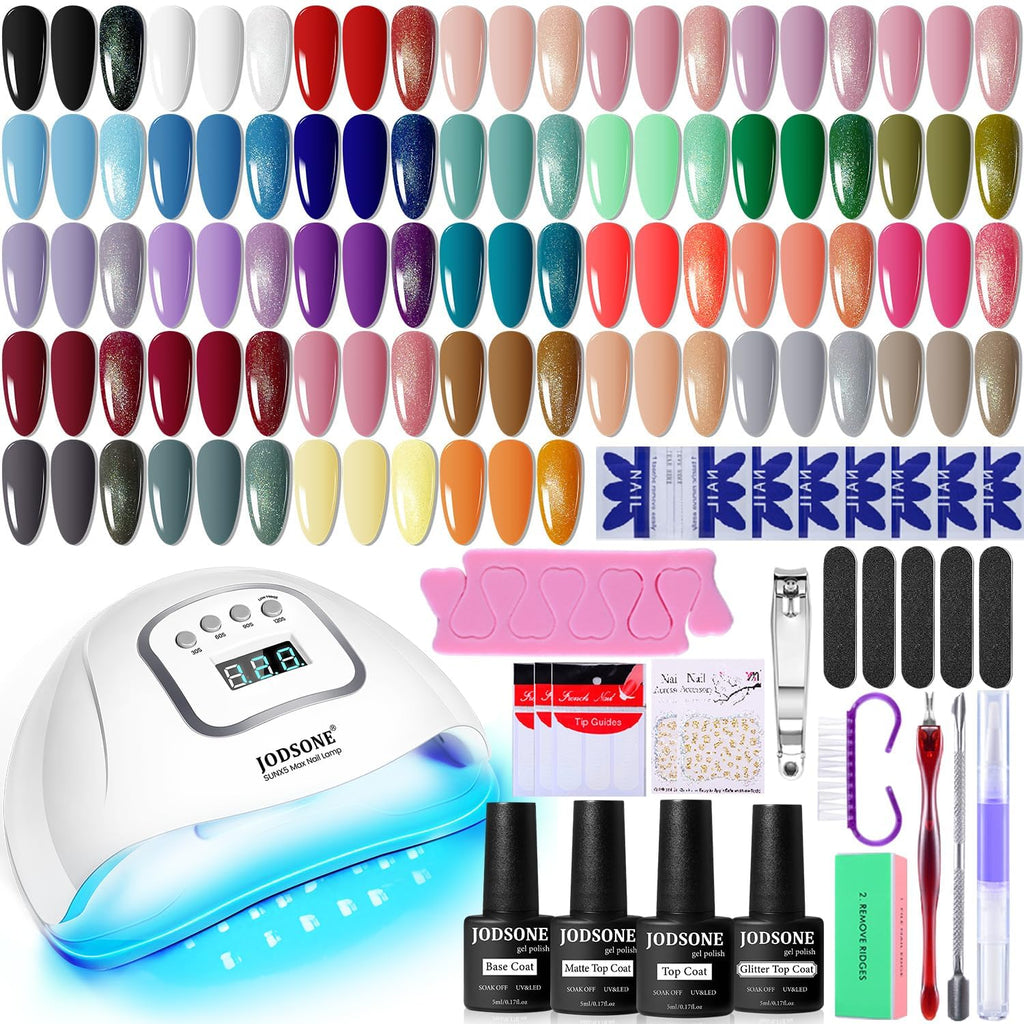 JODSONE Gel Nail Polish Kit with U V Light 32 Colors Gel Polish Nail + 4 Functional Adhesive Bottles Kit Soak Off Manicure Tools Gifts for Women - My Store