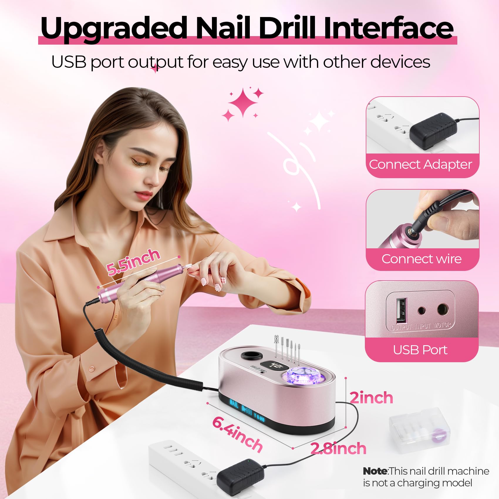JOSGLOI 40000RPM Electric Nail File Drill Professional Kit, Drill Machine with LCD Display, Manicure Pedicure Polishing Acrylic Gel Nail Grinder for Salon, Home Use - SkinNails&Makeup