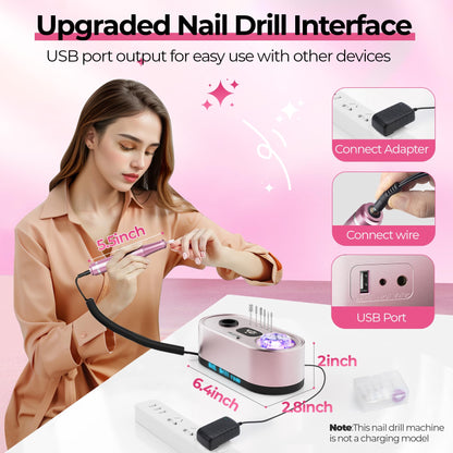 JOSGLOI 40000RPM Electric Nail File Drill Professional Kit, Drill Machine with LCD Display, Manicure Pedicure Polishing Acrylic Gel Nail Grinder for Salon, Home Use - SkinNails&Makeup
