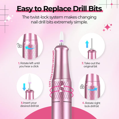 JOSGLOI 40000RPM Electric Nail File Drill Professional Kit, Drill Machine with LCD Display, Manicure Pedicure Polishing Acrylic Gel Nail Grinder for Salon, Home Use - SkinNails&Makeup