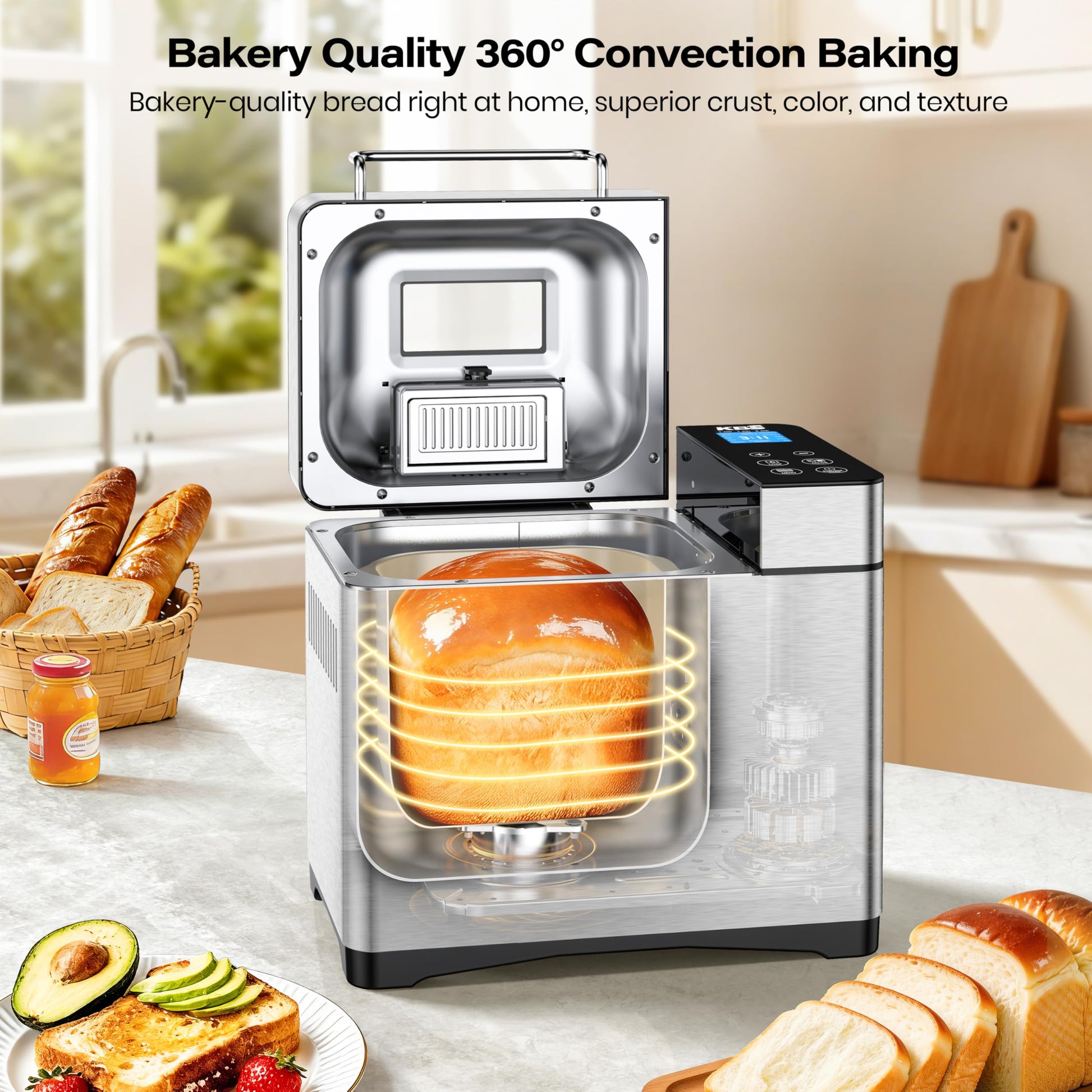 KBS Pro 710W 2LB Bread Maker, Stainless Steel 17 - in - 1 Smart Bread Machine with Healthy Ceramic Pan, Automatic Nut Dispenser, Tempered Glass Touch Panel, 3 Crust Colors, 15H Timer& Keep - Warm, Recipes - SkinNails&Makeup