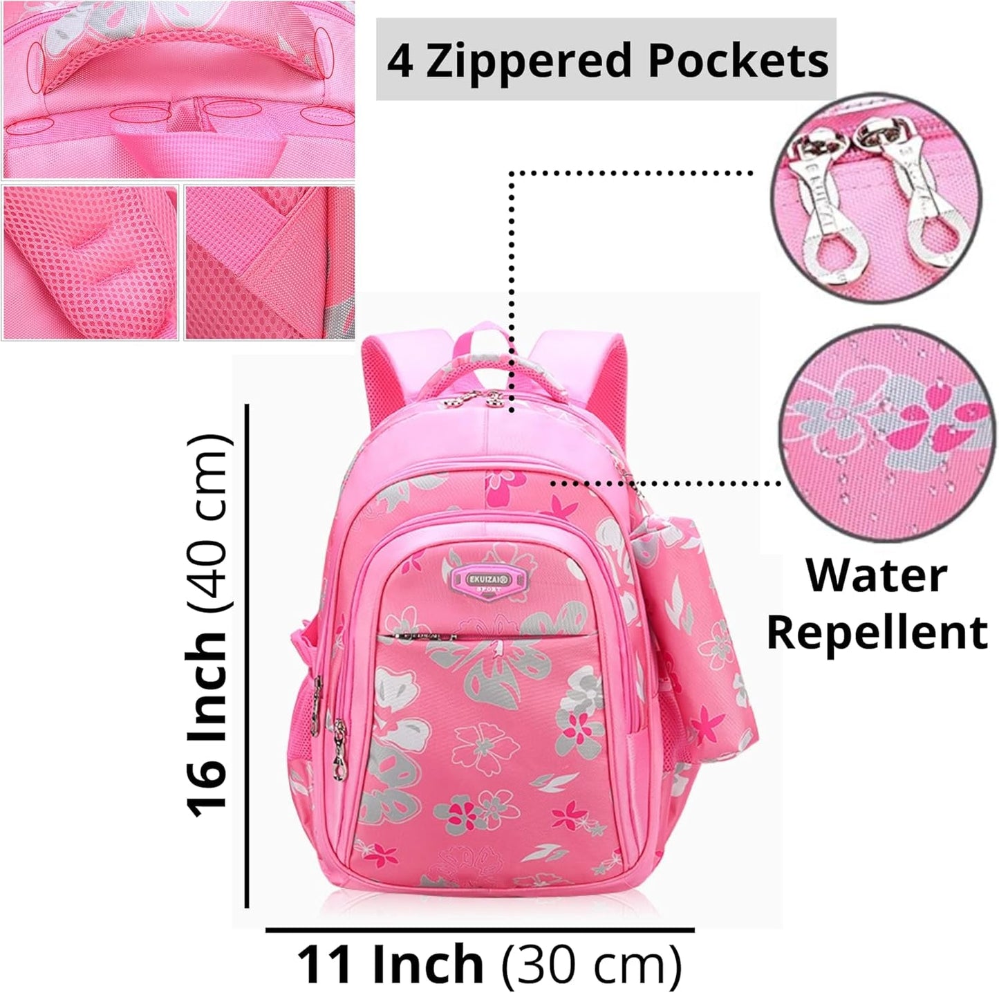 Kids Backpack for Girls with Pencil Case Trendy Backpack for School Water Repellent | Backpacks for Elementary or Kindergarten | Pink Bag 16" School Bag - SkinNails&Makeup