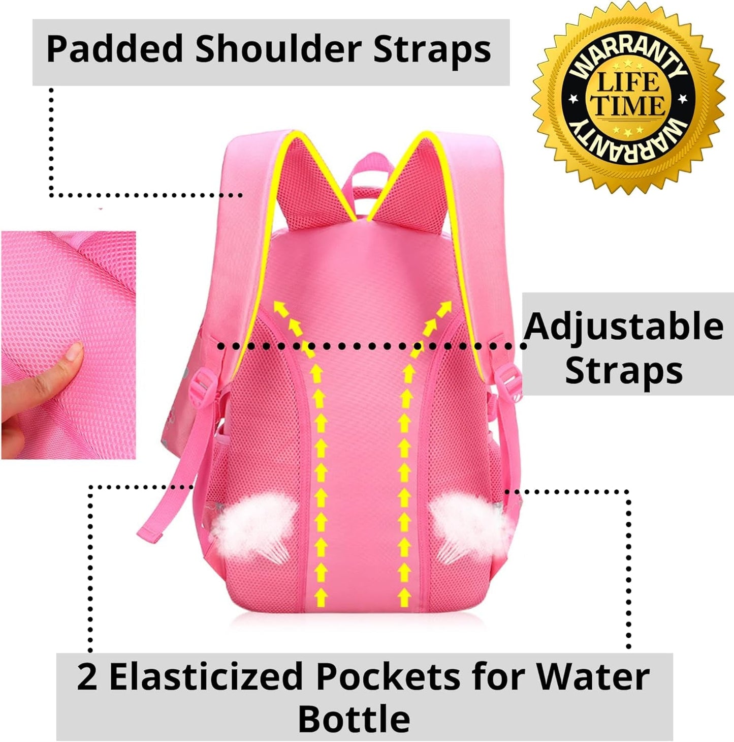 Kids Backpack for Girls with Pencil Case Trendy Backpack for School Water Repellent | Backpacks for Elementary or Kindergarten | Pink Bag 16" School Bag - SkinNails&Makeup