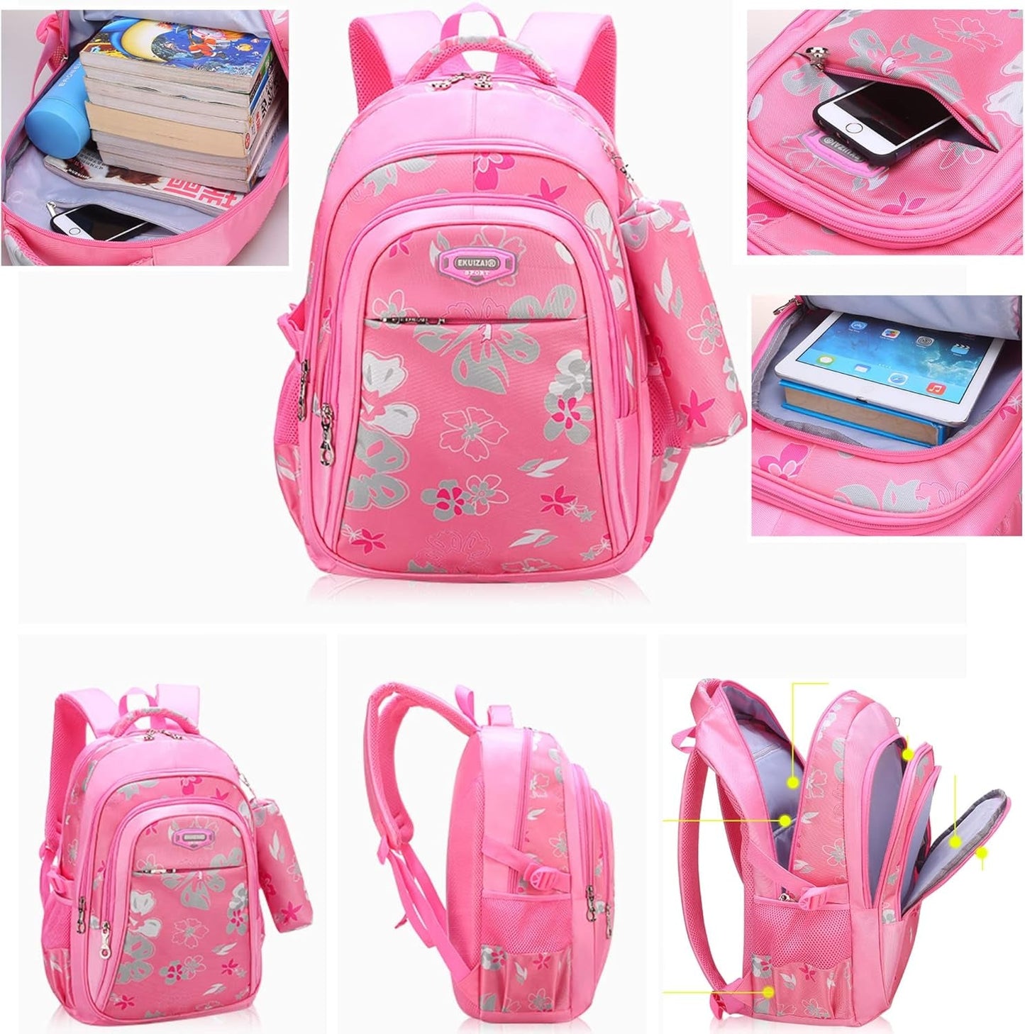 Kids Backpack for Girls with Pencil Case Trendy Backpack for School Water Repellent | Backpacks for Elementary or Kindergarten | Pink Bag 16" School Bag - SkinNails&Makeup