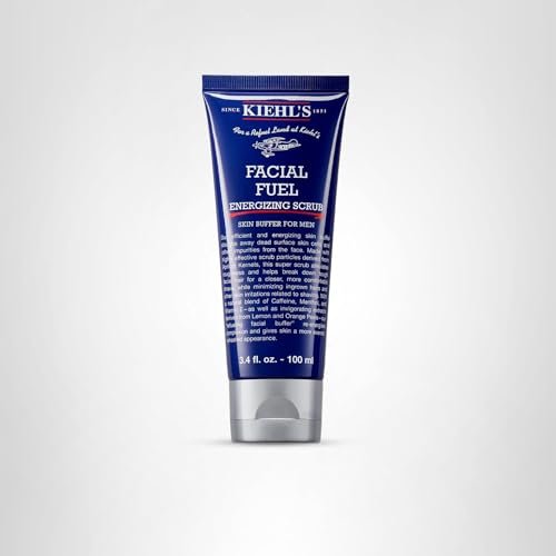 Kiehl's Facial Fuel Exfoliating Face Scrub, Facial Cleanser for Men, Smooths Skin & Removes Dead Skin, Dirt & Oil, Helps Soften Tough Facial Hair, with Caffeine, Menthol, Vitamin E - 3.4 fl oz - SkinNails&Makeup