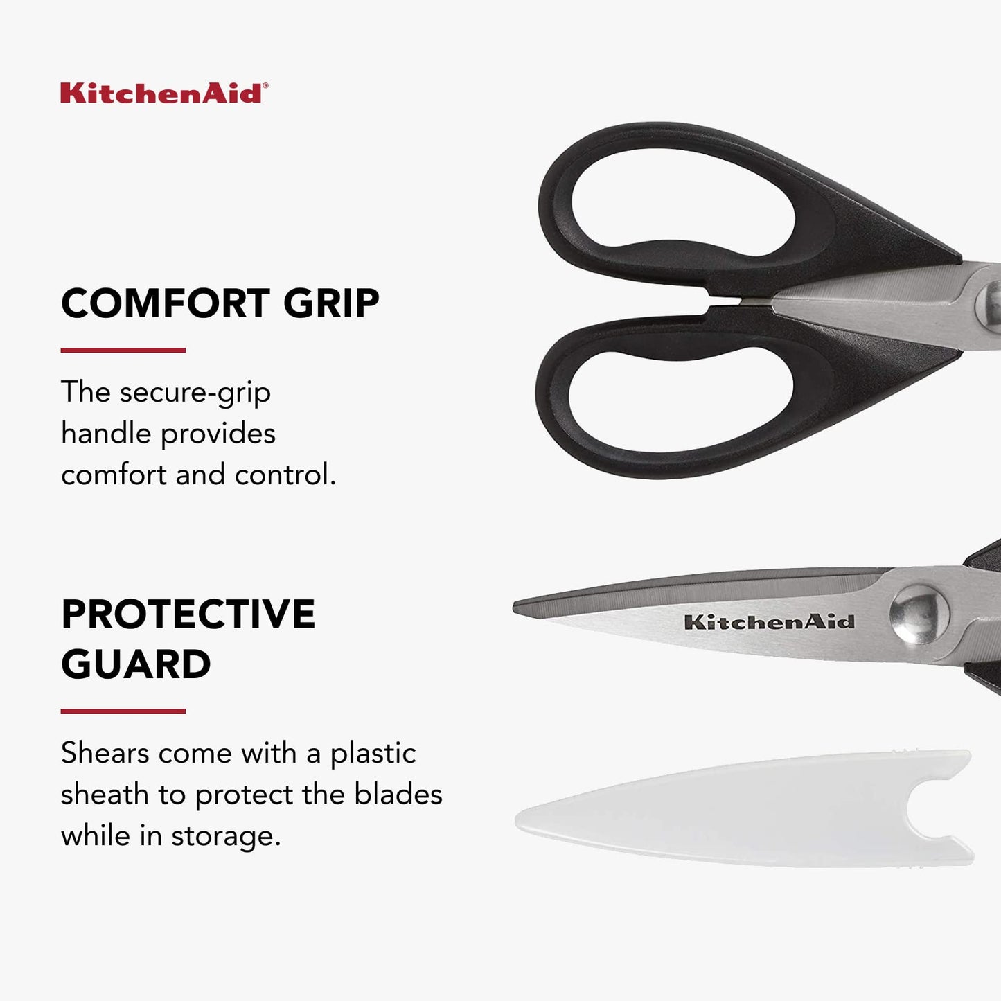 KitchenAid All Purpose Kitchen Shears with Protective Sheath Durable Stainless Steel Scissors, Dishwasher Safe, Soft Grip Comfort Handle, 8.72 Inch, Black - SkinNails&Makeup